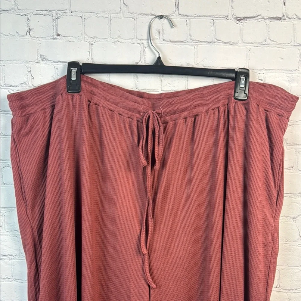 BloomChic Dusty Pink Wide Leg Waffle Knit Relaxed Pants - Picture 4 of 6